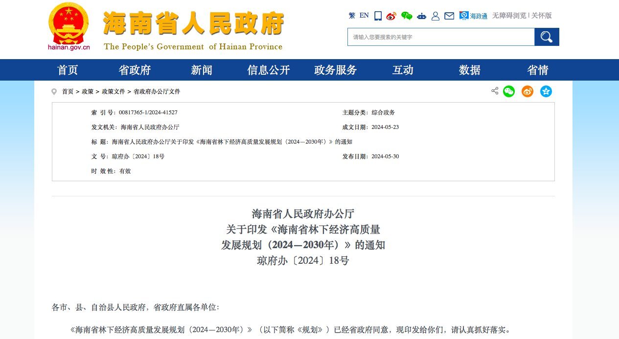 《海南省林下经济高质量发展规划（2024—2030年）》印发(图1)