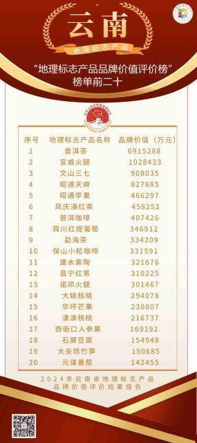 2024年云南省地理标志产品品牌价值榜发布(图2)